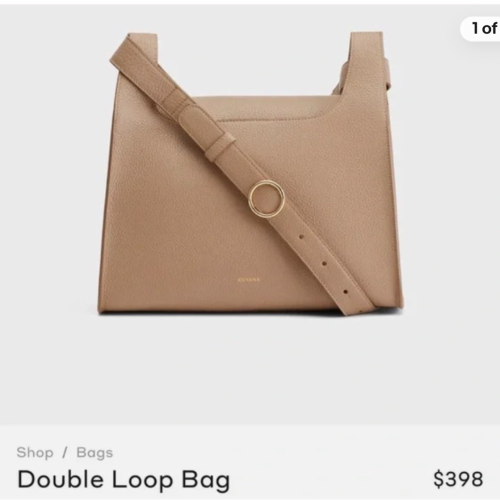 Cuyana Tan Leather Shoulder Bag with Pebbled Finish